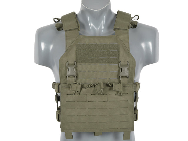 Assault Plate Carrier Vest, Buckle-Up with AR15/AK Magazine Pouch Laser-Cut - Ranger Green