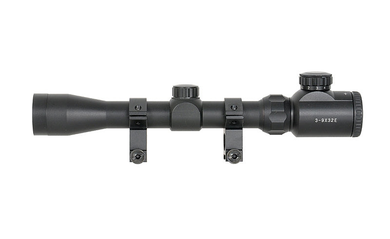 Scope 3-9x32E with high mounting rings