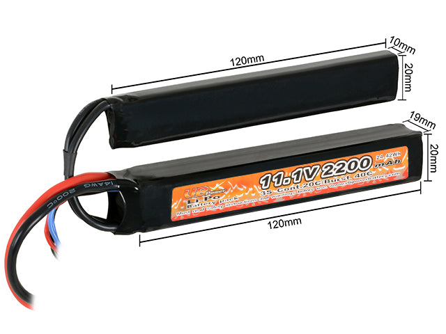 Batteri LiPo 2200mAh 11,1V 20/40C - T-stik