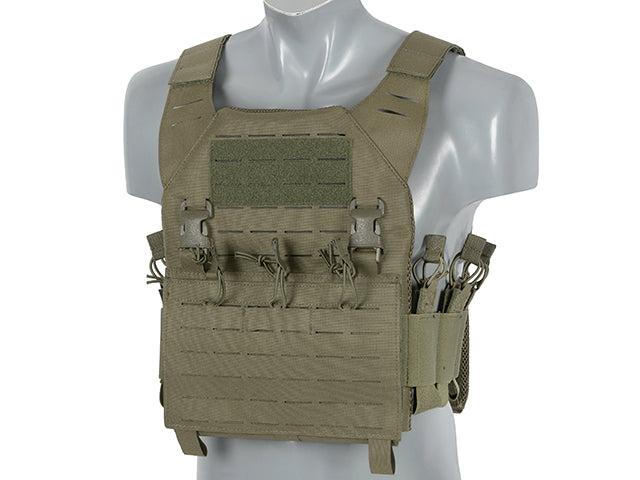 Recon Plate Carrier Laser-Cut Buckle Up Vest with AR15/AK Magazine Pouch - Ranger Green