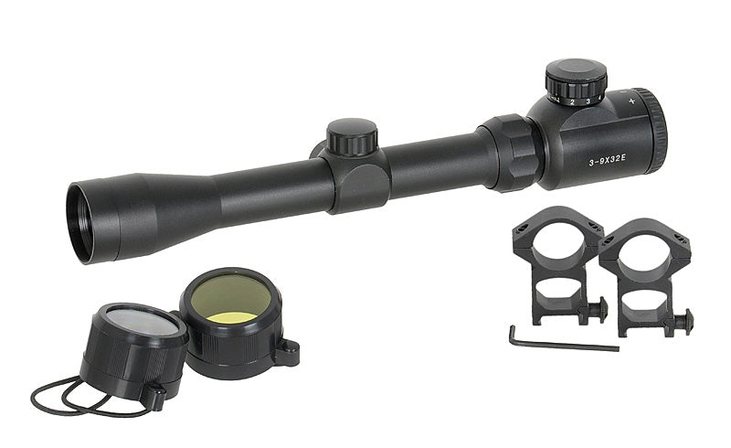Scope 3-9x32E with high mounting rings