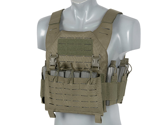 Recon Plate Carrier Laser-Cut Buckle Up Vest with AR15/AK Magazine Pouch - Ranger Green