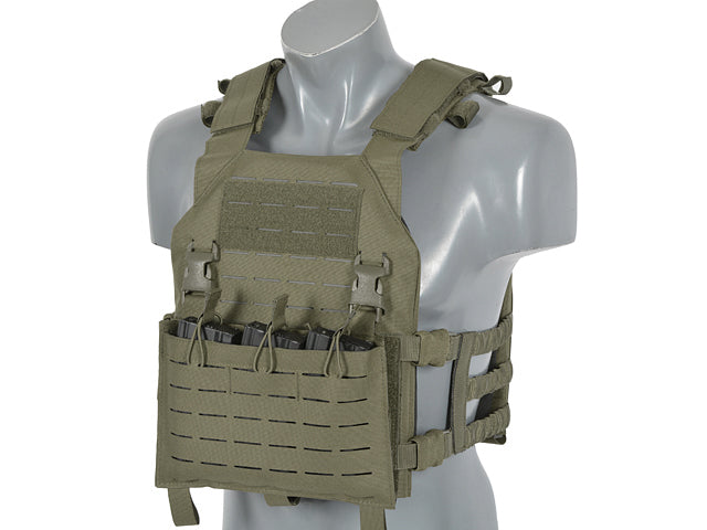 Assault Plate Carrier Vest, Buckle-Up with AR15/AK Magazine Pouch Laser-Cut - Ranger Green