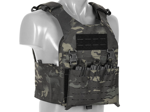 QRF Plate Carrier Laser-Cut Buckle Up with AR15/AK Magazine Pouch - Multicamo Black