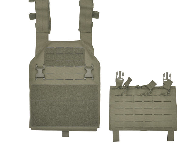Assault Plate Carrier Vest, Buckle-Up with AR15/AK Magazine Pouch Laser-Cut - Ranger Green