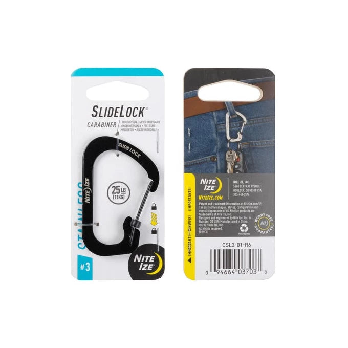 Slidelock Carabiner Stainless Steel, Black