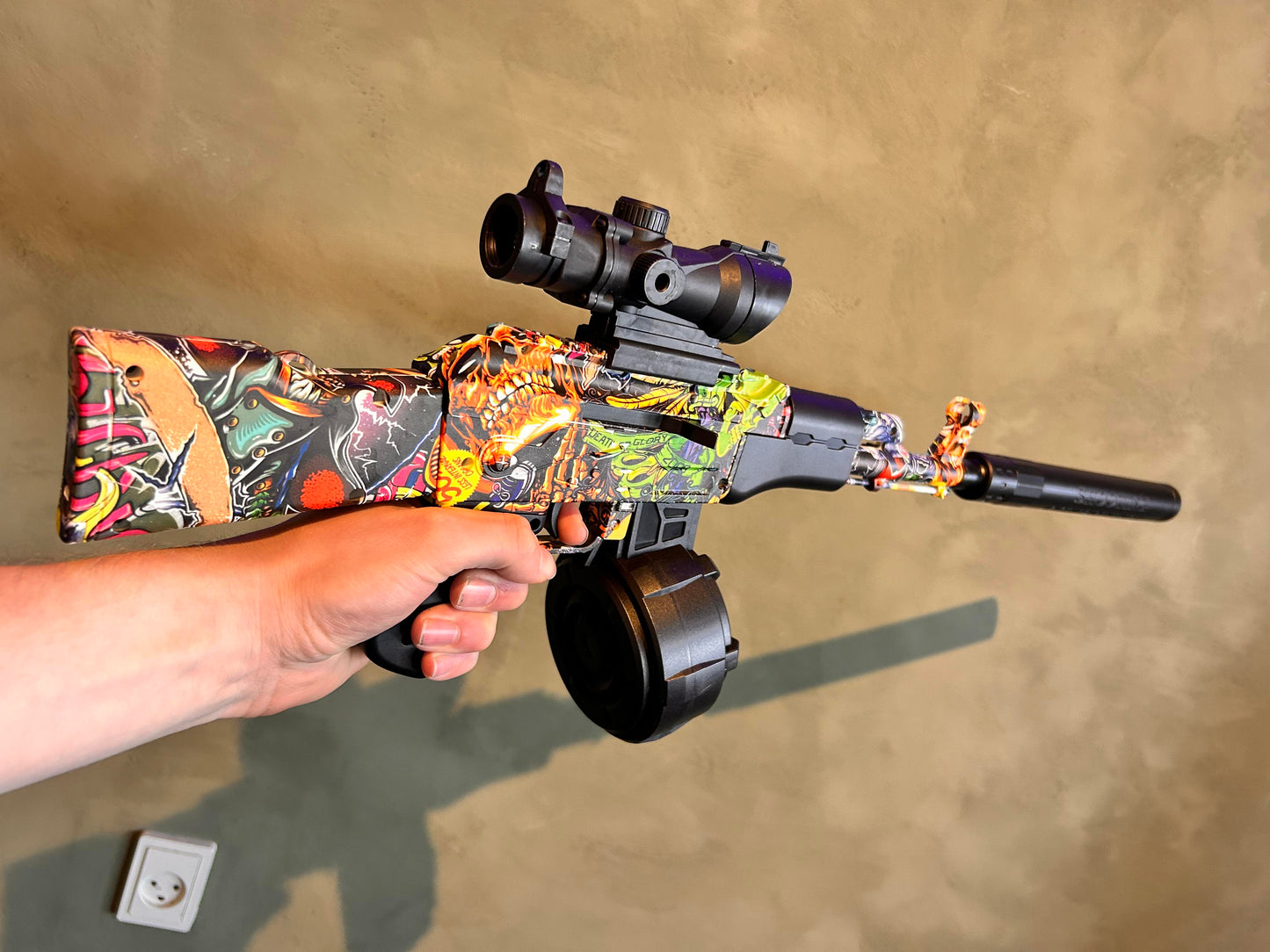 Splatter Mini AK47 Gel Blaster - Dødningehoved Grafiti
