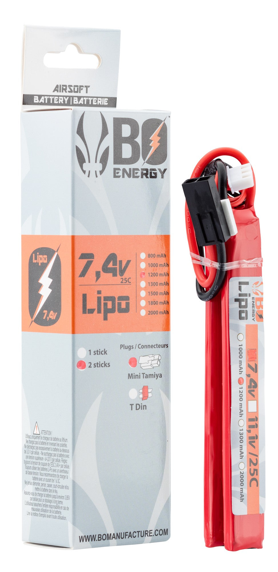 2 sticks 2S 7.4V 1200mAh 25C Lipo battery