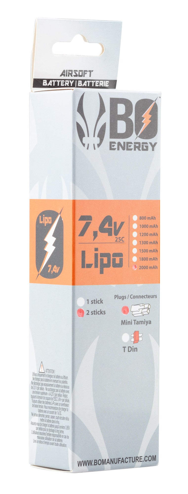 2 sticks 2S 7.4V 2000mAh 25C Lipo battery