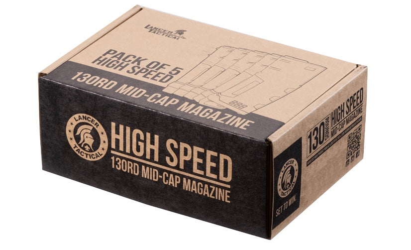 Pack of 5 Speed Mid-cap 130 rounds M4 AEG mag Tan