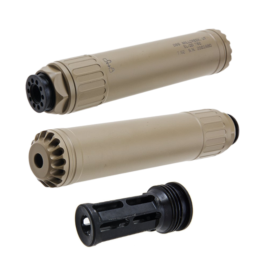Crusader EL-QD 7.62 SDMR Suppressor (M110A1) + 14mm CCW Flash Hider — Tan
