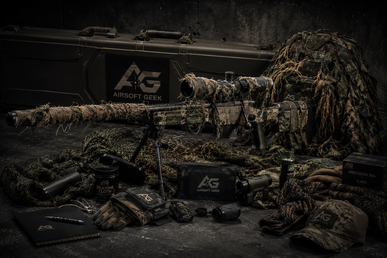 Airsoft sniper rifle kollektion med bolt action og scope | Airsoftgeek