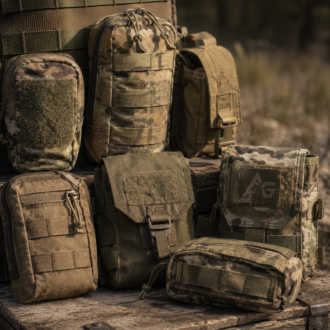 Taktiske airsoft pouches og MOLLE-lommer til magasiner og loadout