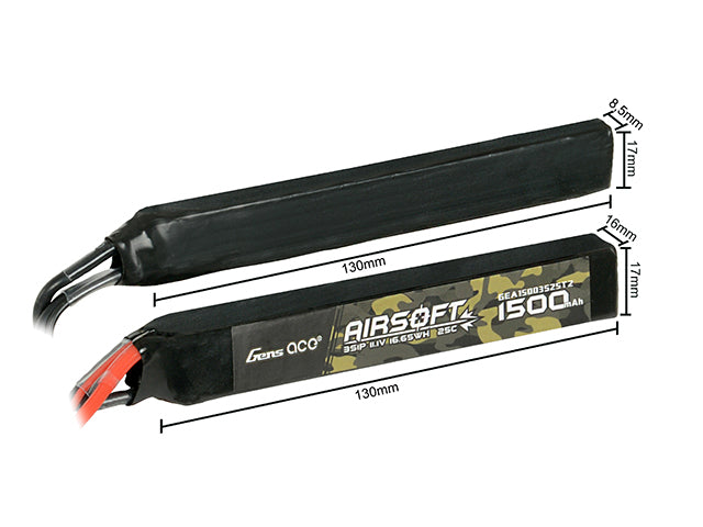 Gens Ace 25C 1500mAh 3S1P 11.1V Airsoft LiPo Batteri mini Tamiya
