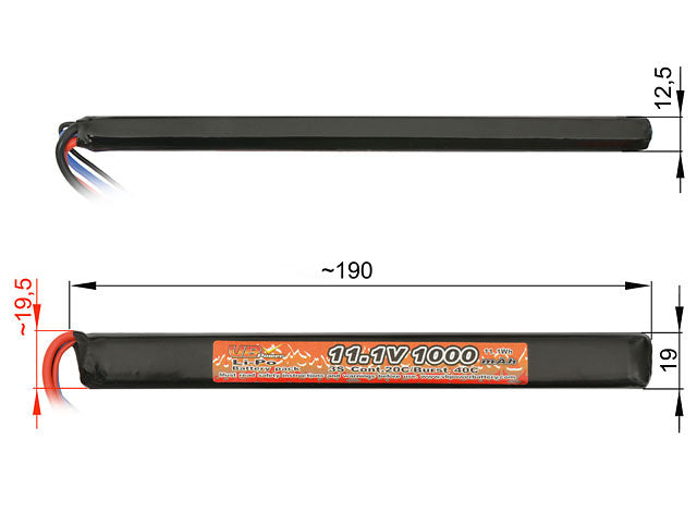 Batteri LiPo 1000mAh 11,1V 20/40C