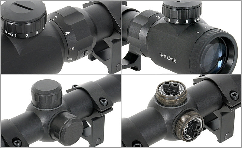 Scope 3-9x50 with high mounting rings
