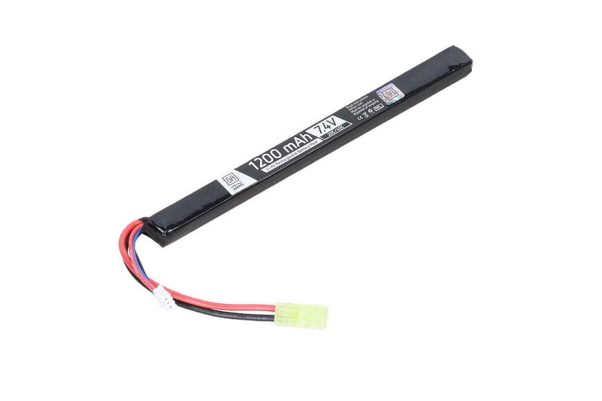 Specna Arms 7.4V 1200 mAh 20/40C LiPo battery under the cover of the Tamiya mini AK replica