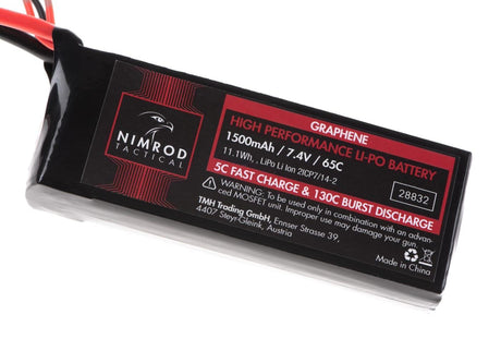 Nimrod Lipo 7.4V 1500mAh 65C Graphene Mini Type - Sort