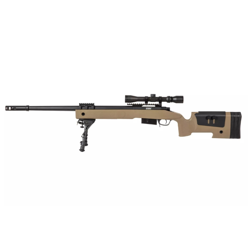 Specna Arms SA-S03 CORE Sniper Riffel med Scope og Bipod Tan