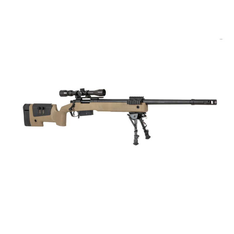 Specna Arms SA-S03 CORE Sniper Riffel med Scope og Bipod Tan