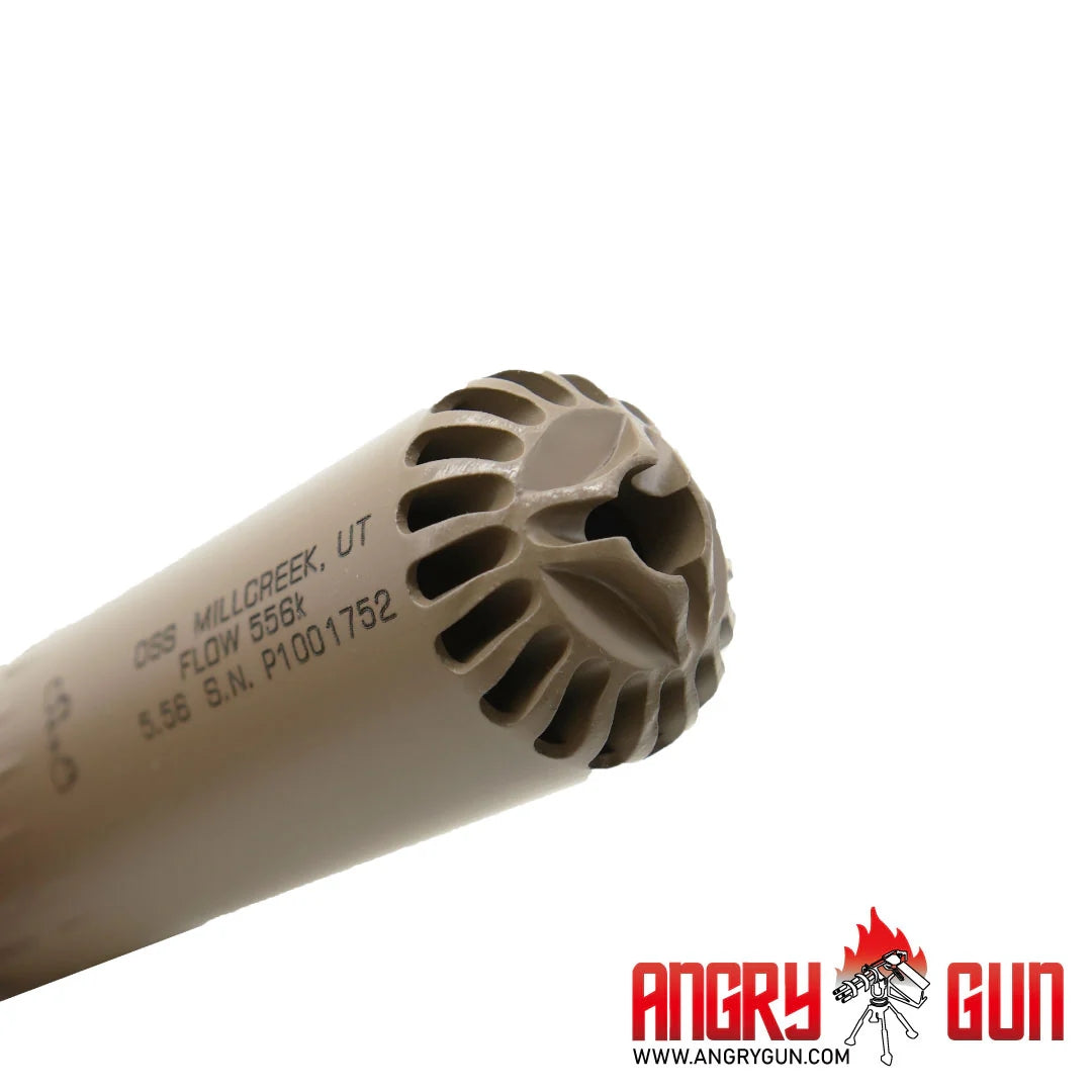 Angry Gun FLOW 556K lyddæmper i 3D-printet stål, 14 mm CCW