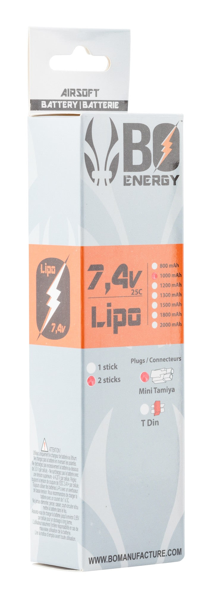 2 sticks 2S 7.4V 1000mAh 25C Lipo battery