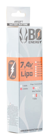 2 sticks 2S 7.4V 1000mAh 25C Lipo battery