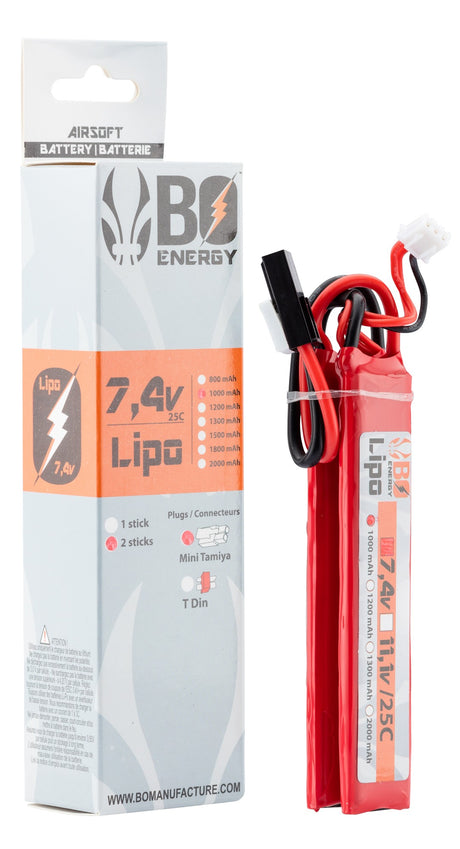 2 sticks 2S 7.4V 1000mAh 25C Lipo battery