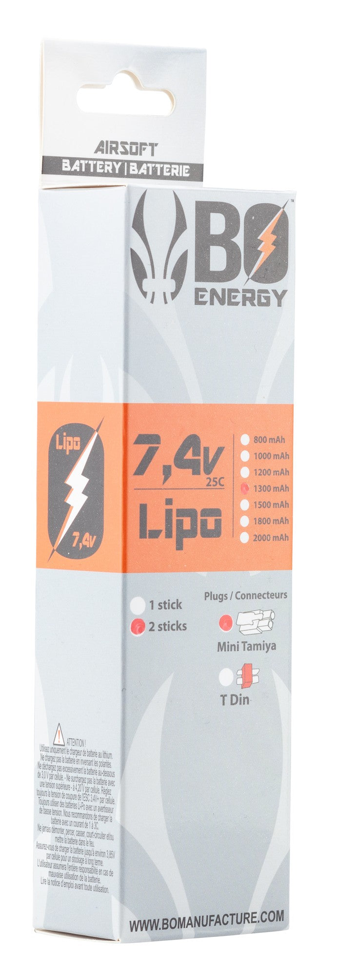 2 sticks 2S 7.4V 1300mAh 25C Lipo battery
