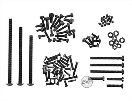 91-dels Begadi skruesæt (sort) til softguns af alle typer (Semi AEG, GBB, HPA, fjederdrevne) – assorteret pakning