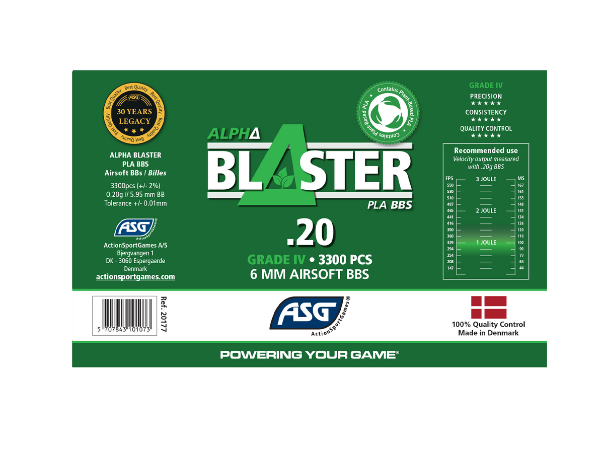 Alpha Blaster PLA kugler, 0,20 g, 3300 stk. - flaske