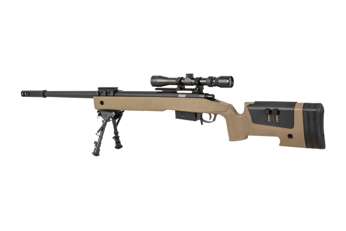 Specna Arms SA-S03 CORE Sniper Riffel med Scope og Bipod Tan