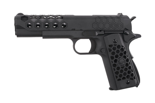 Ufattelig lækker og meget realistisk 1911 fra WE - meget flot og detaljeret HEX mønster udført over Airsoft pistolen. Airsoftgeek.dk tilbyder gratis levering til hele Danmark (Minimum 400 kr) Stort udvalg af Airsoft, Hardball og Softguns til Danmarks billigste priser og omgående levering! 