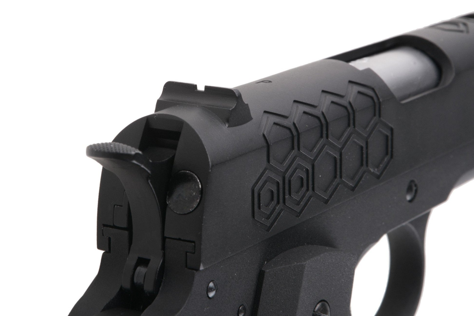 Ufattelig lækker og meget realistisk 1911 fra WE - meget flot og detaljeret HEX mønster udført over Airsoft pistolen. Airsoftgeek.dk tilbyder gratis levering til hele Danmark (Minimum 400 kr) Stort udvalg af Airsoft, Hardball og Softguns til Danmarks billigste priser og omgående levering! 