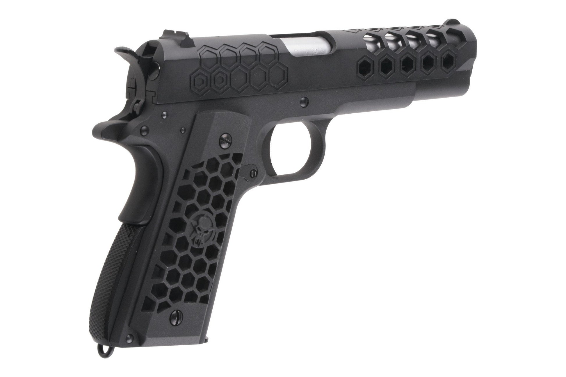 Ufattelig lækker og meget realistisk 1911 fra WE - meget flot og detaljeret HEX mønster udført over Airsoft pistolen. Airsoftgeek.dk tilbyder gratis levering til hele Danmark (Minimum 400 kr) Stort udvalg af Airsoft, Hardball og Softguns til Danmarks billigste priser og omgående levering! 