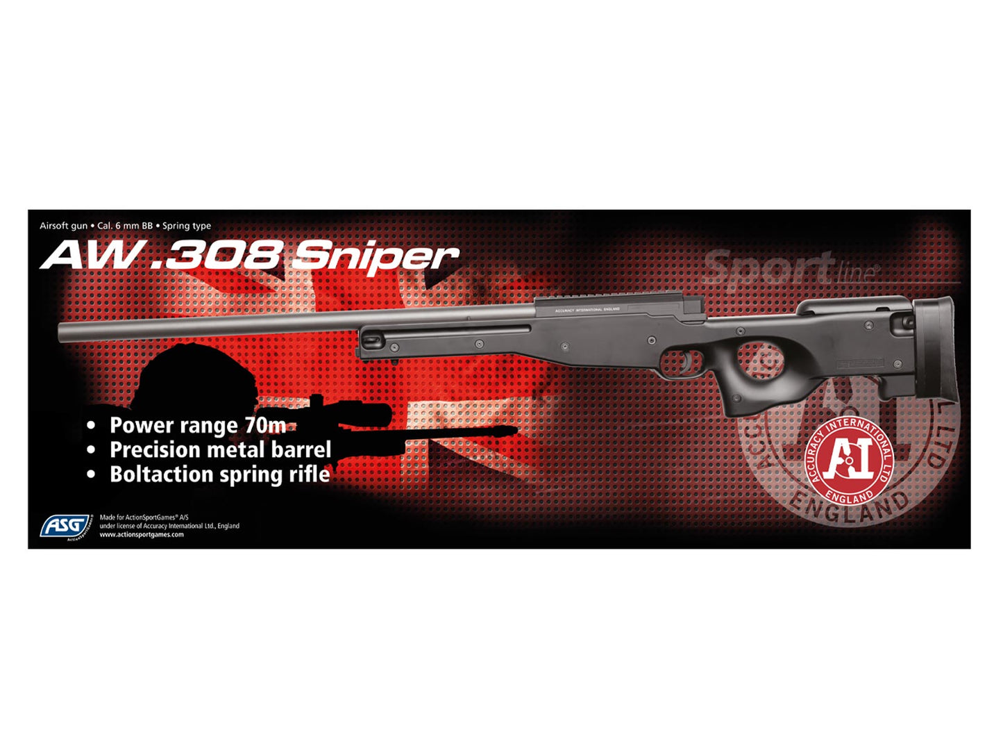 Airsoftriffel, SL, fjeder, AW 308 sniper, sort
