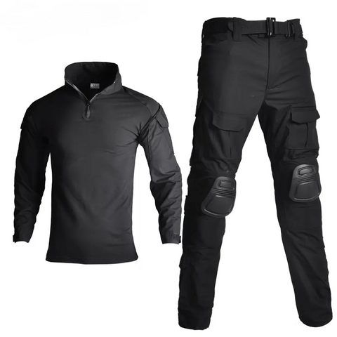 Military Shirt &amp; Pants w/ Knee Pads - Black